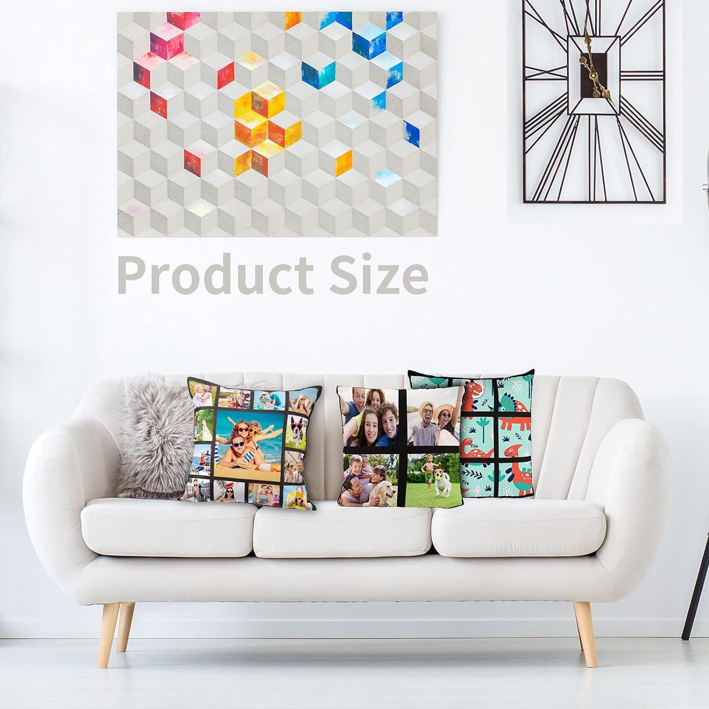 Pillow 16 x 16 Inches DIY Polyester Cushion Cover 9 Photo Panel Throw Pillow